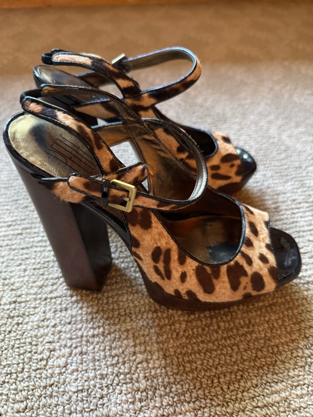 Pelle Moda Leopard Print Platform Sandals in Brown and Black